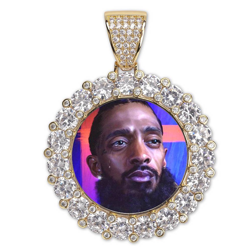 Custom Large Diamonds Photo Medallion Pendant 14K - ICECI