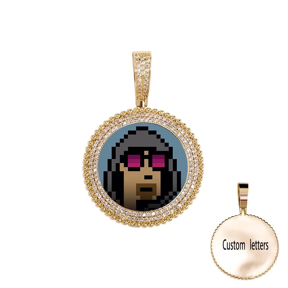 Custom Micro Pave Photo Medallion Pendant 14K - ICECI