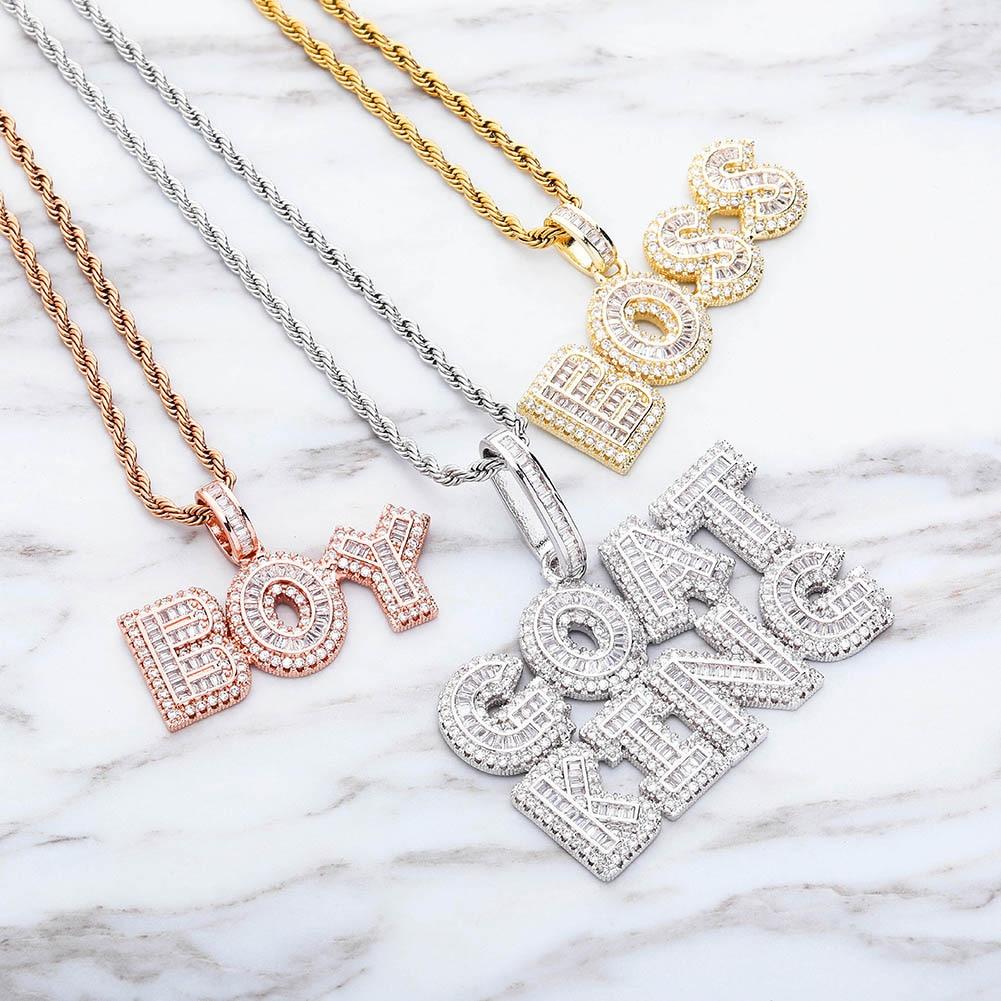 Custom Multi - Layer Baguette Font Pendant 14K - ICECI