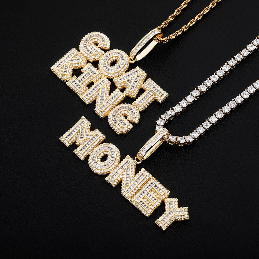 Custom Multi - Layer Baguette Font Pendant 14K - ICECI