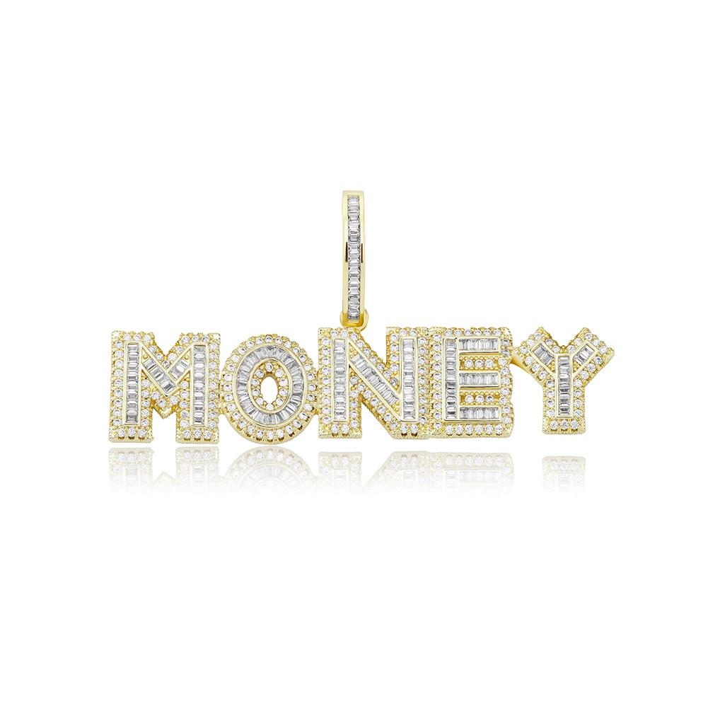 Custom Multi - Layer Baguette Font Pendant 14K - ICECI