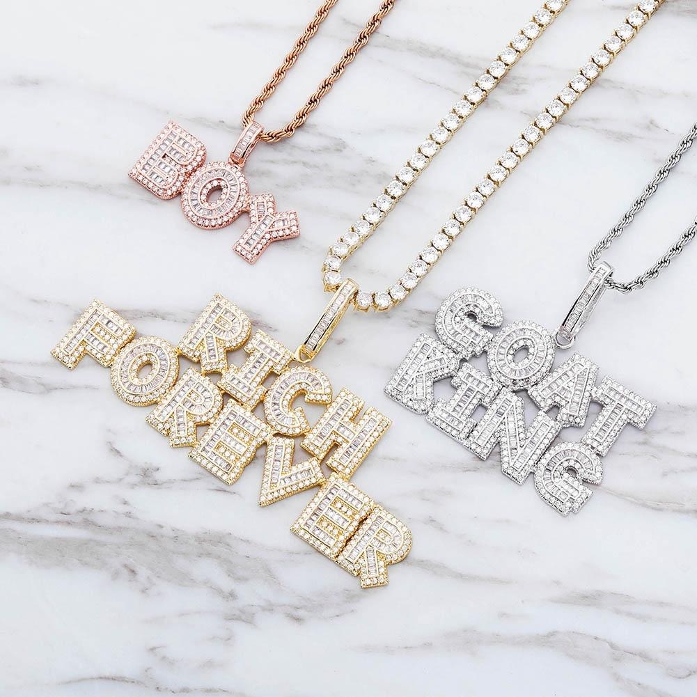 Custom Multi - Layer Baguette Font Pendant 14K - ICECI