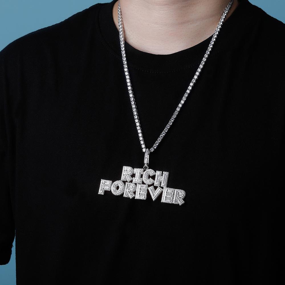 Custom Multi - Layer Baguette Font Pendant 14K - ICECI