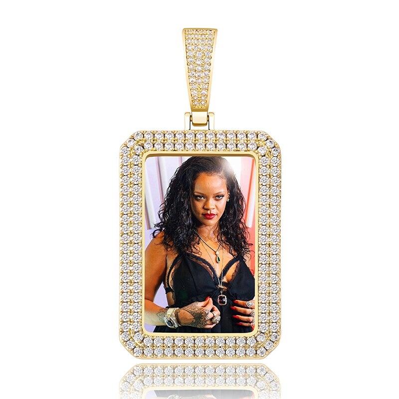 Custom Rectangle Photo Medallion Pendant 14K - ICECI