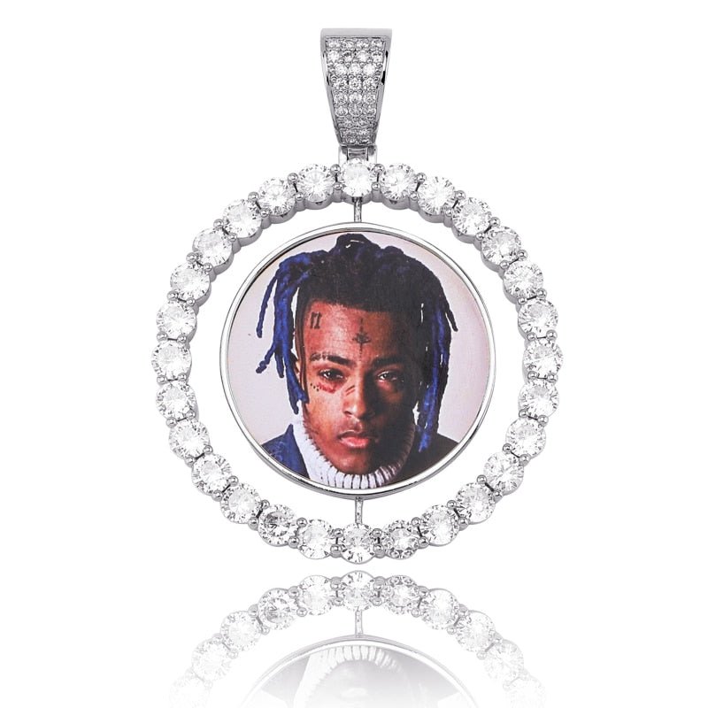 Custom Rotating Two - Faced Photo Medallion Pendant 14K - ICECI