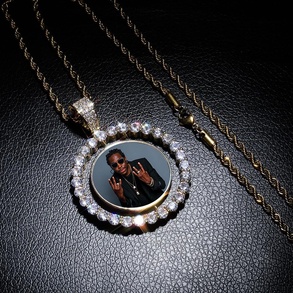 Custom Rotating Two - Faced Photo Medallion Pendant 14K - ICECI