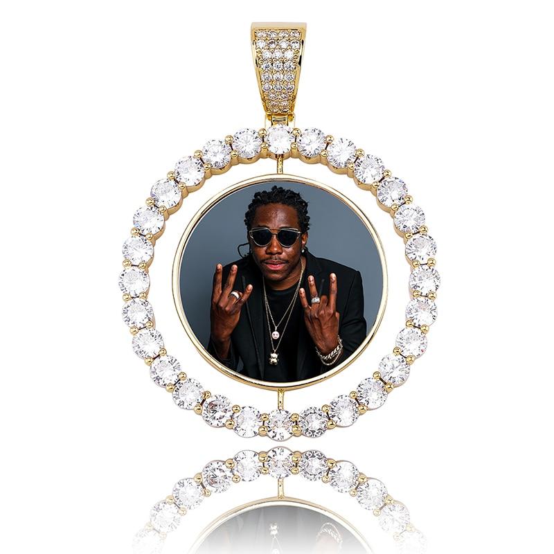 Custom Rotating Two - Faced Photo Medallion Pendant 14K - ICECI