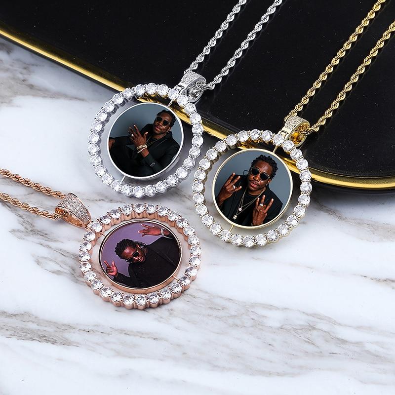Custom Rotating Two - Faced Photo Medallion Pendant 14K - ICECI