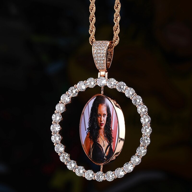 Custom Rotating Two - Faced Photo Medallion Pendant 14K - ICECI