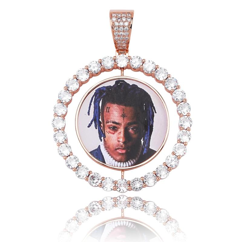 Custom Rotating Two - Faced Photo Medallion Pendant 14K - ICECI
