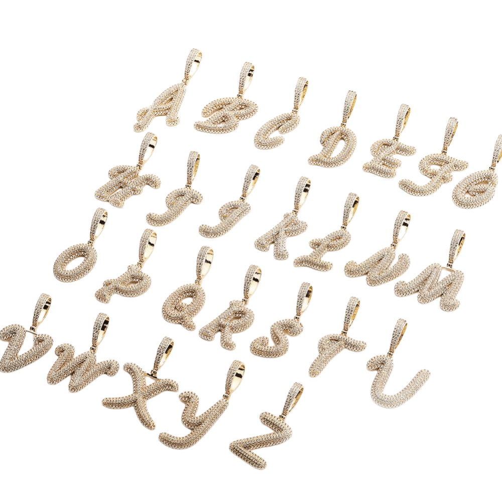 Custom Script Bubble Letter Pendant 14K - ICECI