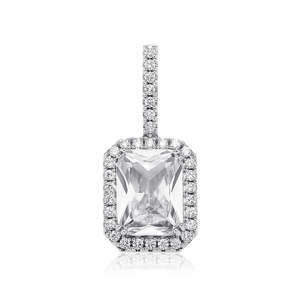 Diamond Halo Rectangle Pendant 14K - ICECI