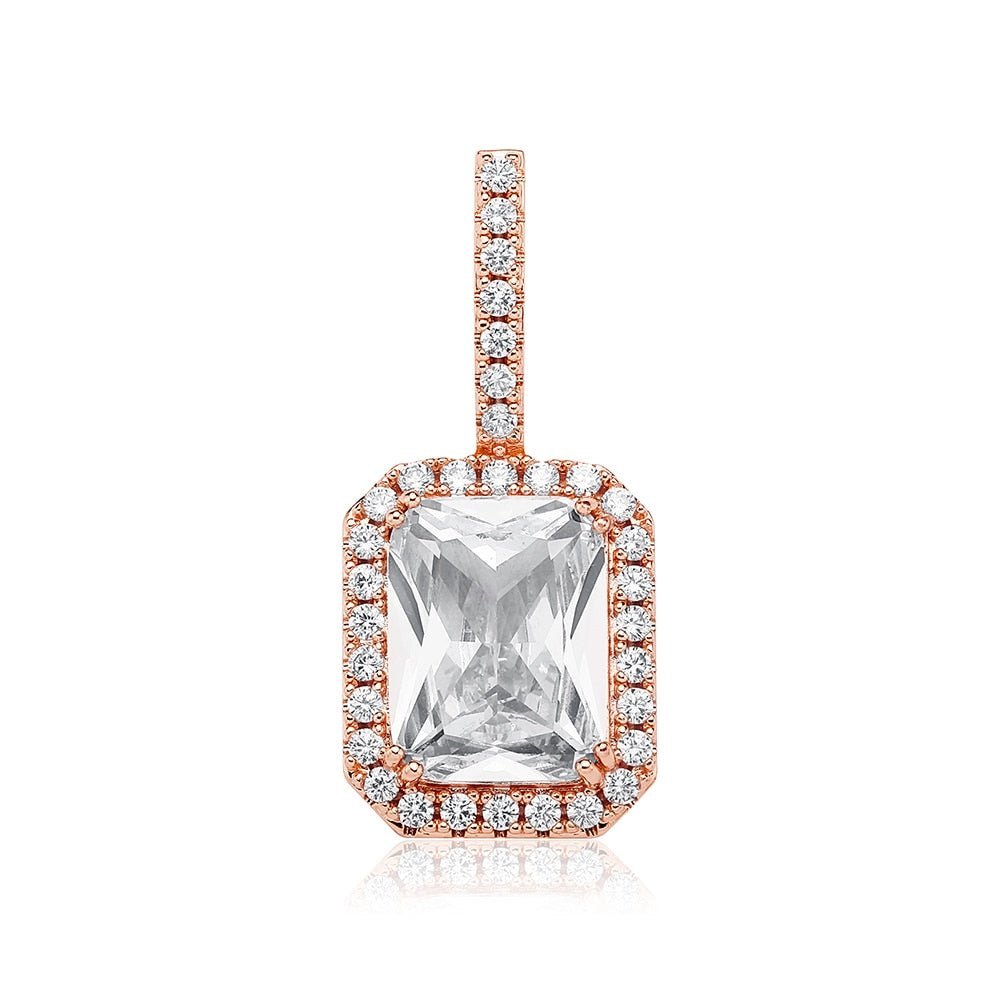 Diamond Halo Rectangle Pendant 14K - ICECI