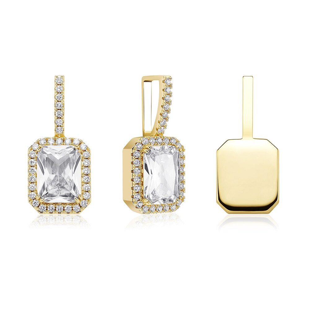 Diamond Halo Rectangle Pendant 14K - ICECI