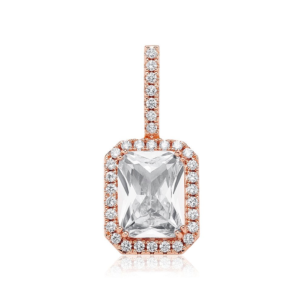 Diamond Halo Rectangle Pendant 14K - ICECI