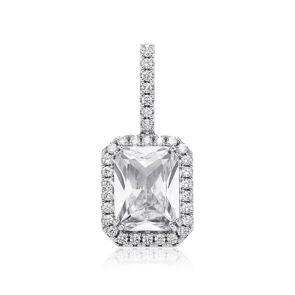 Diamond Halo Rectangle Pendant 14K - ICECI