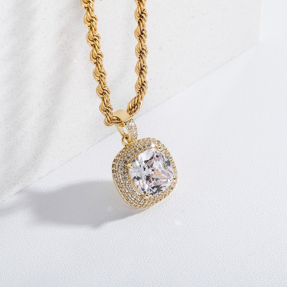 Diamond Halo Square Pendant 14K - ICECI