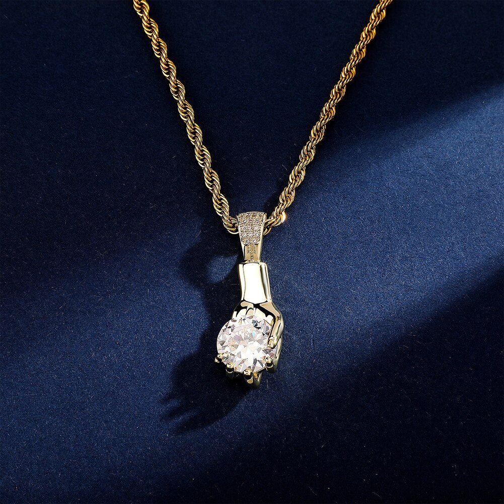 Diamond Hand Pendant 14K - ICECI