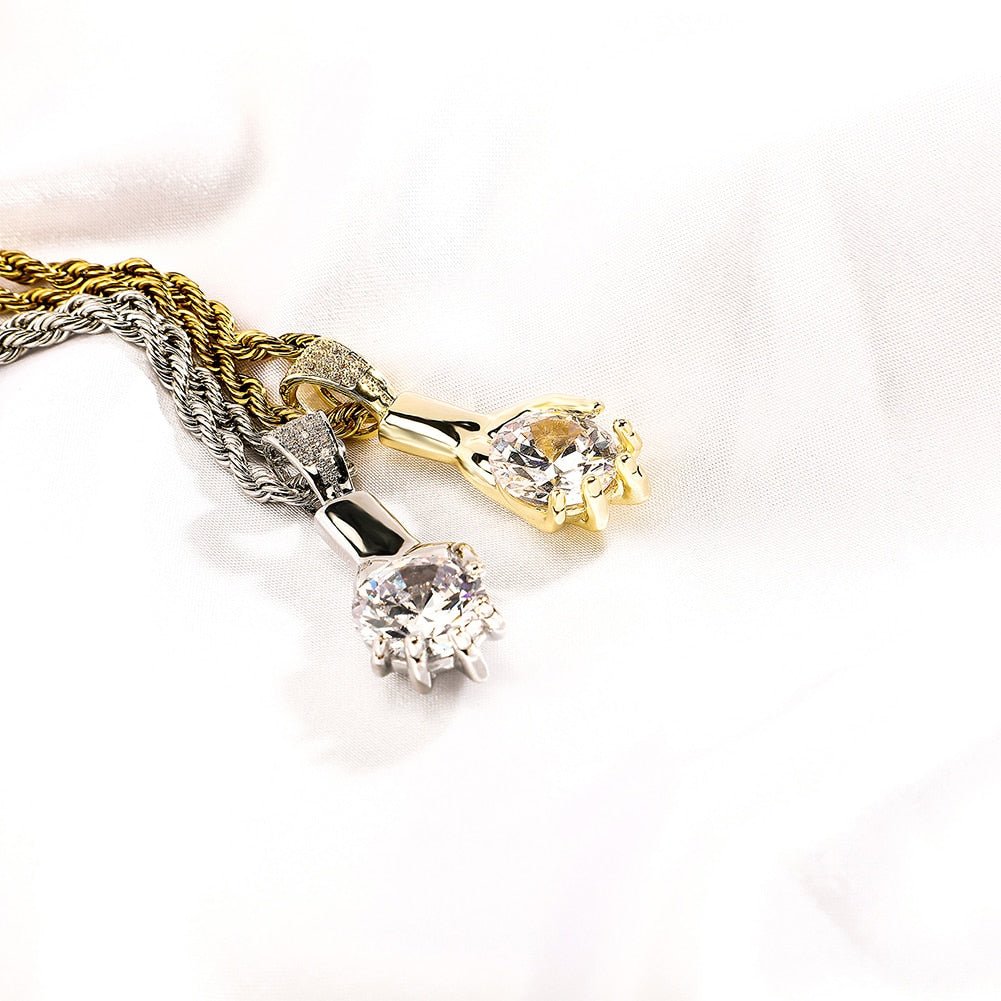 Diamond Hand Pendant 14K - ICECI