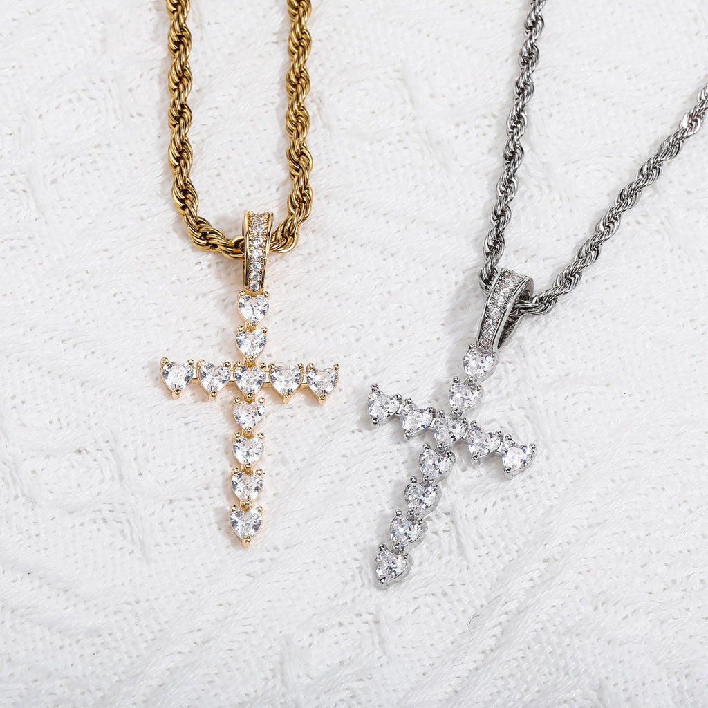 Diamond Heart Cross Pendant 14K - ICECI