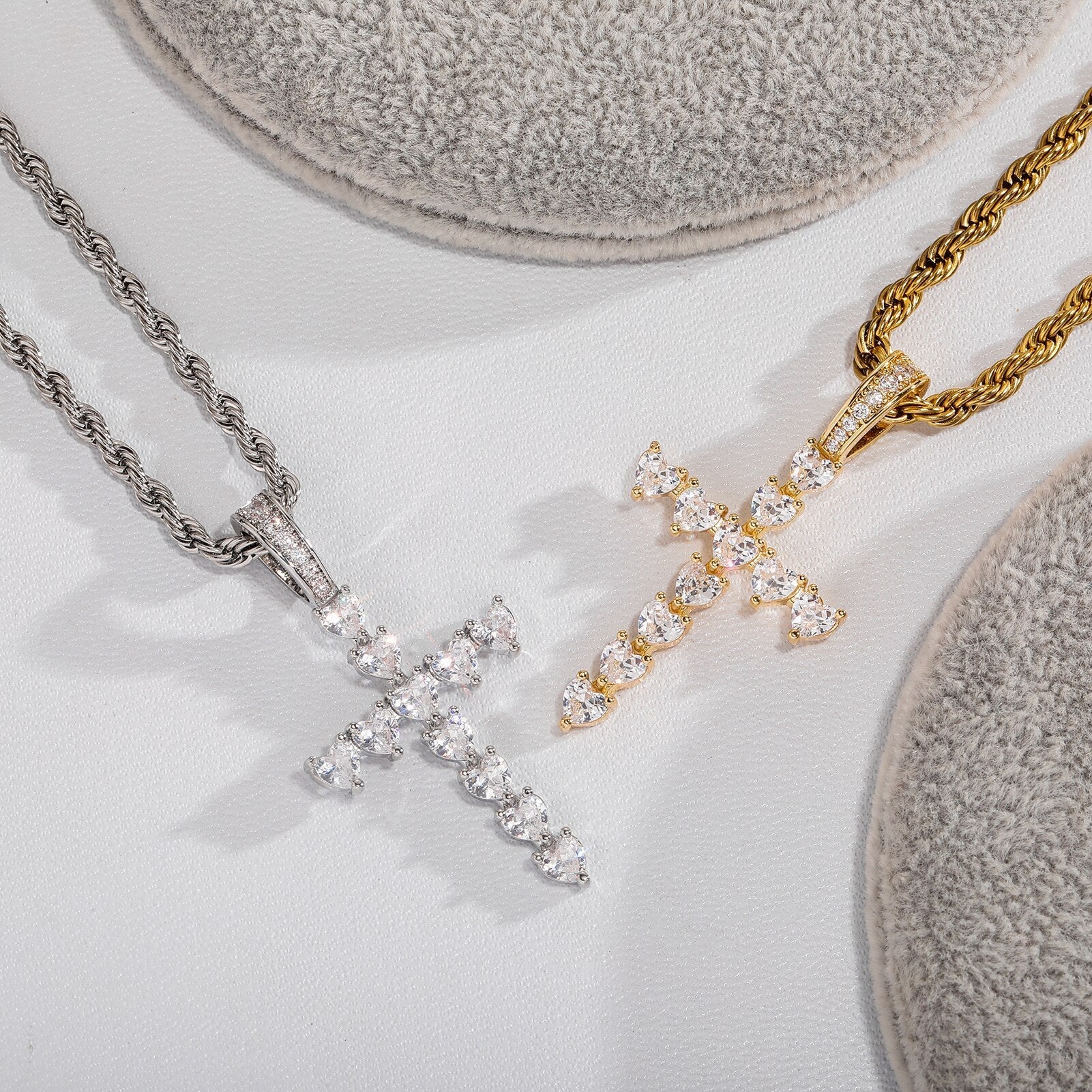 Diamond Heart Cross Pendant 14K - ICECI