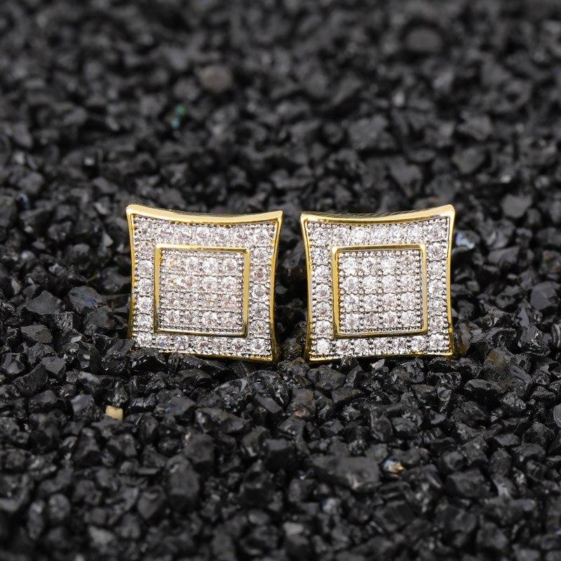 Diamond Micro Pave Square Stud Earrings 14K x Sterling Silver - ICECI