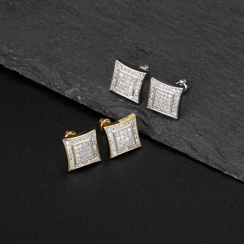 Diamond Micro Pave Square Stud Earrings 14K x Sterling Silver - ICECI