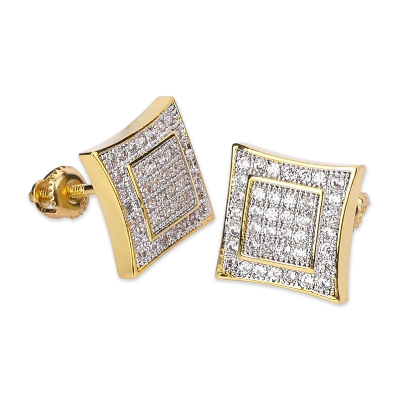 Diamond Micro Pave Square Stud Earrings 14K x Sterling Silver - ICECI