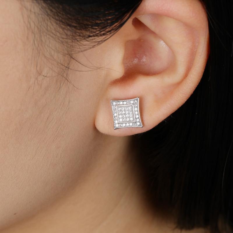 Diamond Micro Pave Square Stud Earrings 14K x Sterling Silver - ICECI