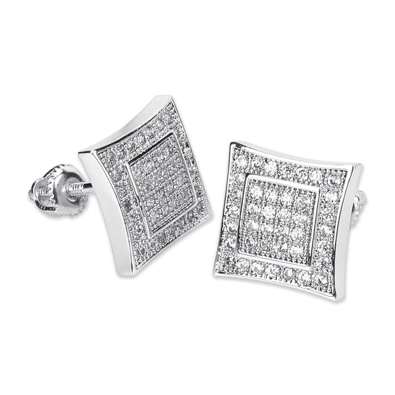 Diamond Micro Pave Square Stud Earrings 14K x Sterling Silver - ICECI