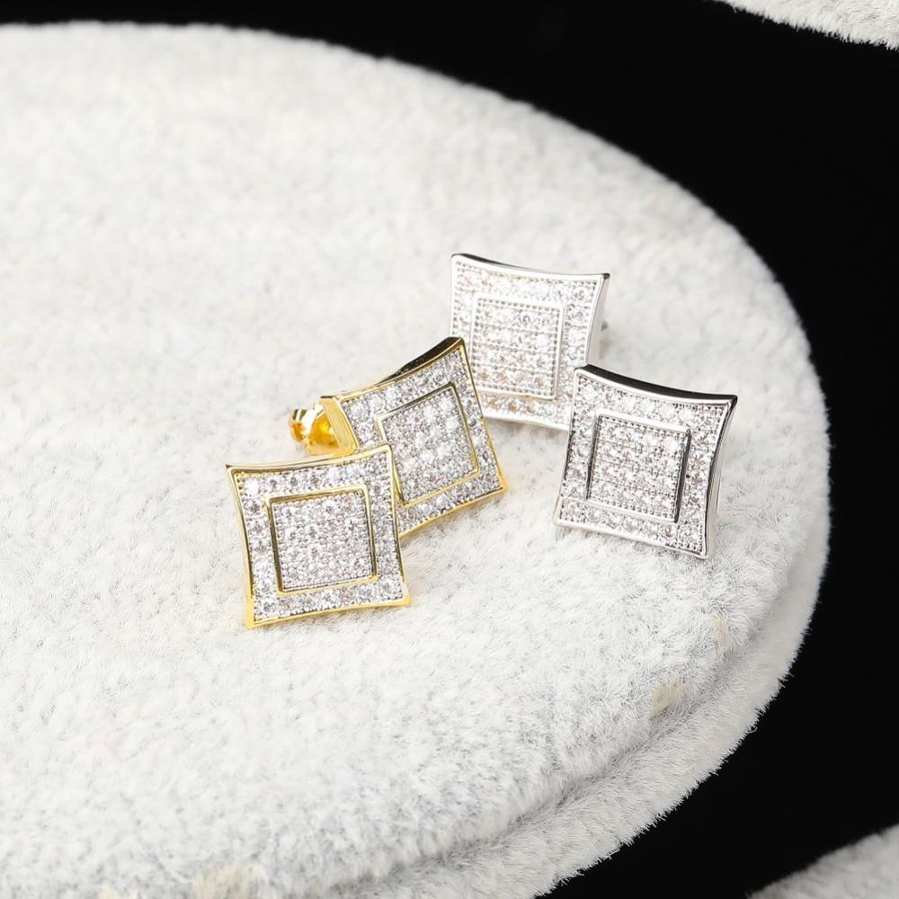 Diamond Micro Pave Square Stud Earrings 14K x Sterling Silver - ICECI