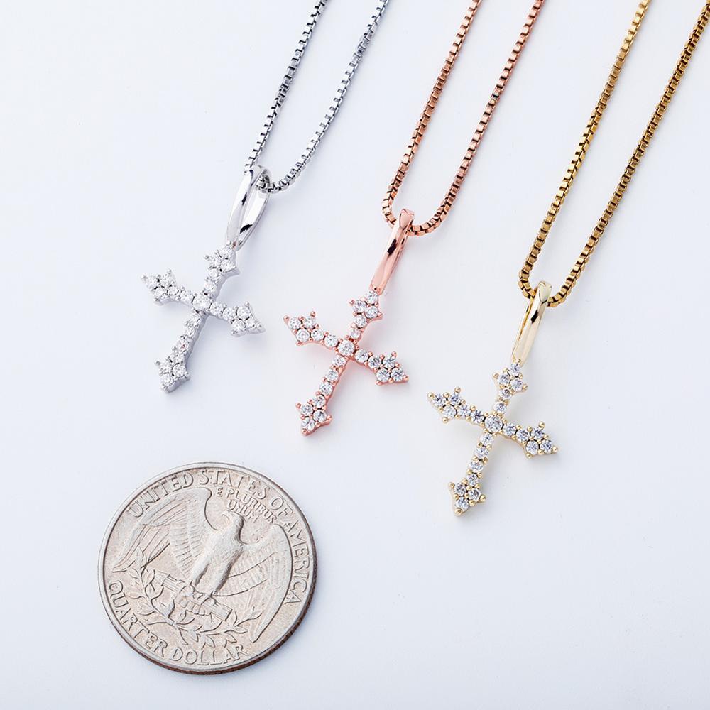 Diamond Patonce Cross Pendant 14K x Sterling Silver - ICECI