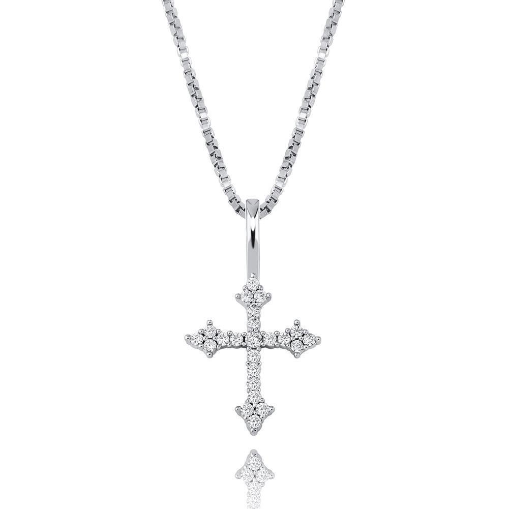 Diamond Patonce Cross Pendant 14K x Sterling Silver - ICECI