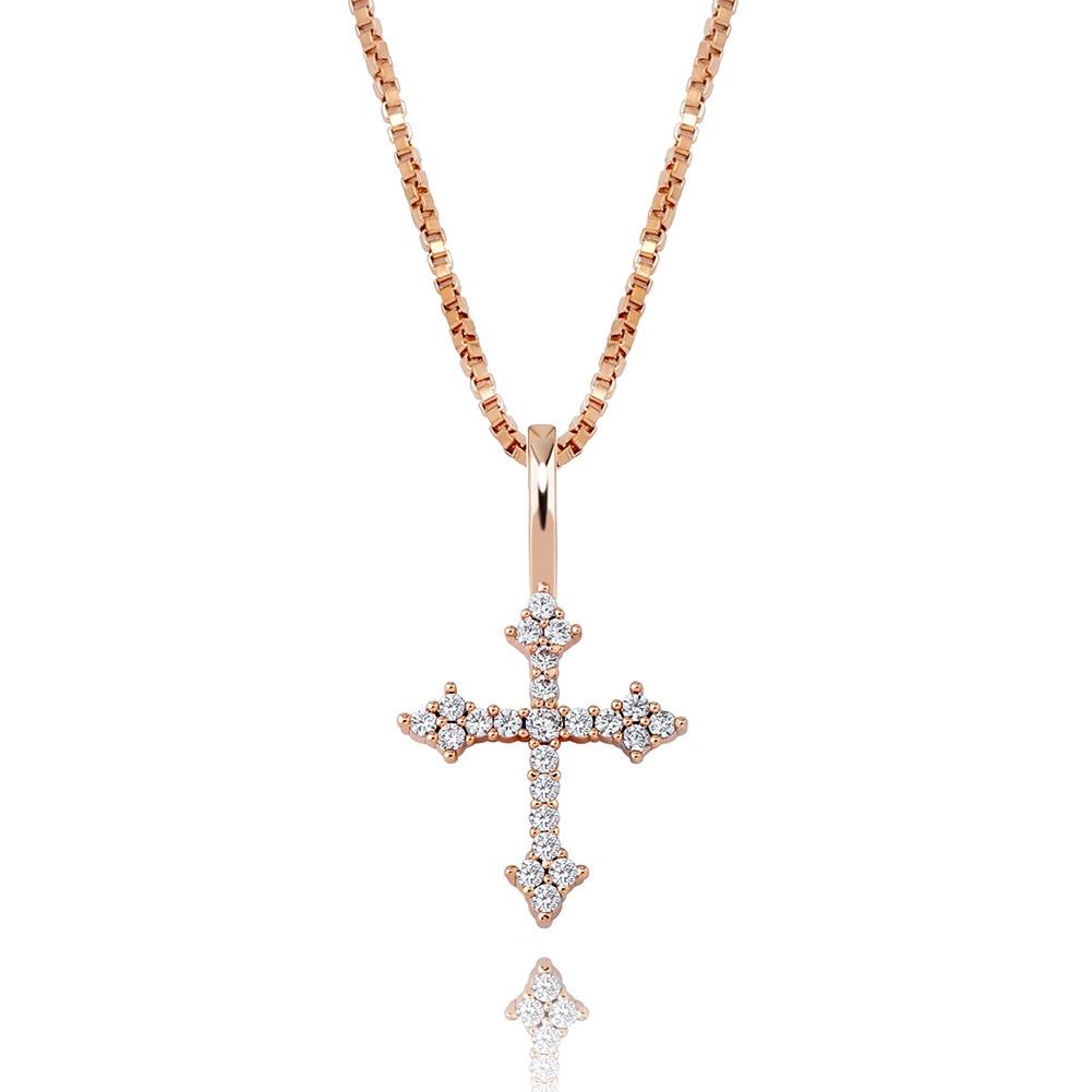 Diamond Patonce Cross Pendant 14K x Sterling Silver - ICECI