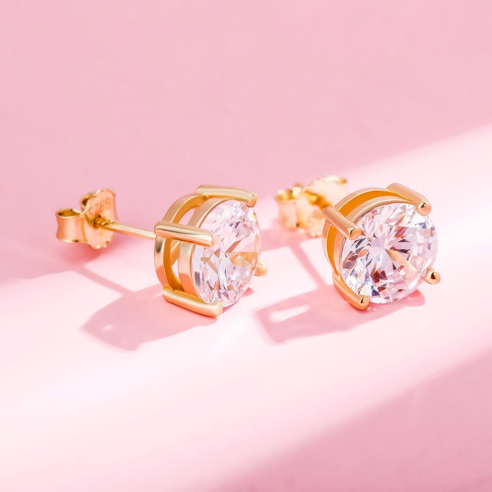 Diamond Round Stud Earrings 14K x Sterling Silver - ICECI