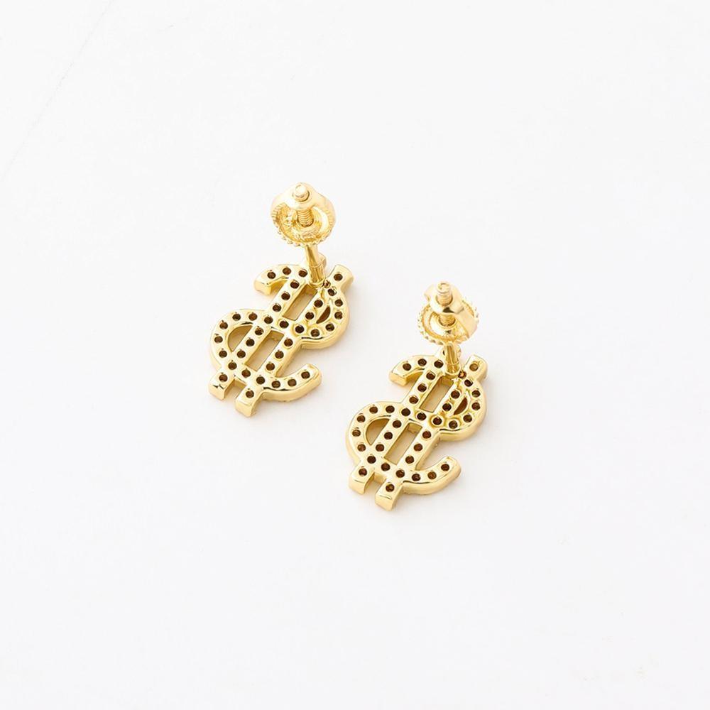Dollar Sign Stud Earrings 14K X Sterling Silver - ICECI