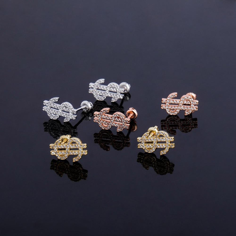 Dollar Sign Stud Earrings 14K X Sterling Silver - ICECI