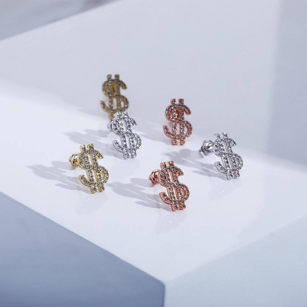 Dollar Sign Stud Earrings 14K X Sterling Silver - ICECI