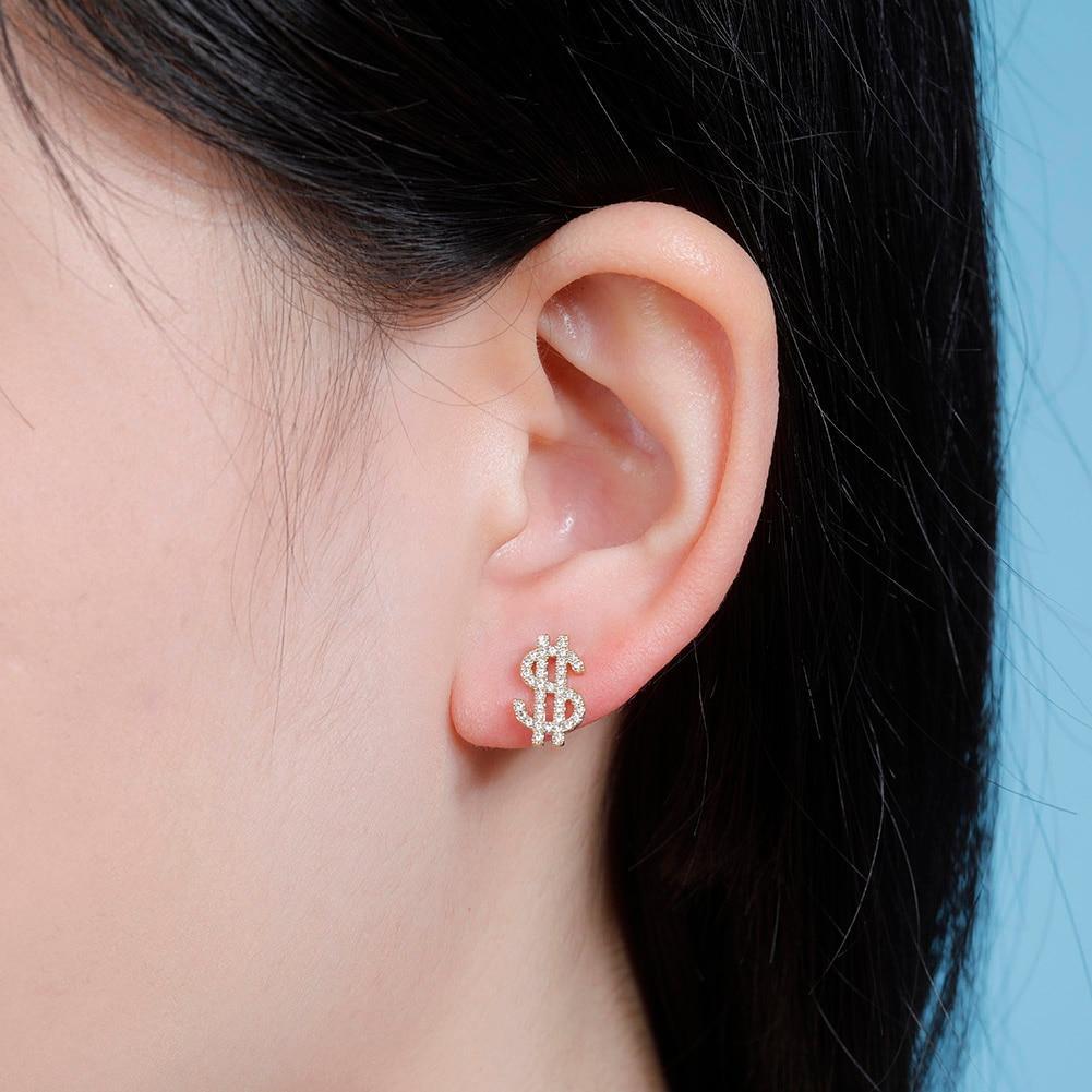 Dollar Sign Stud Earrings 14K X Sterling Silver - ICECI
