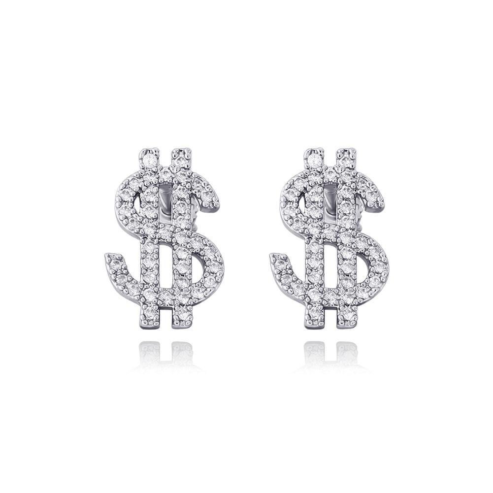 Dollar Sign Stud Earrings 14K X Sterling Silver - ICECI