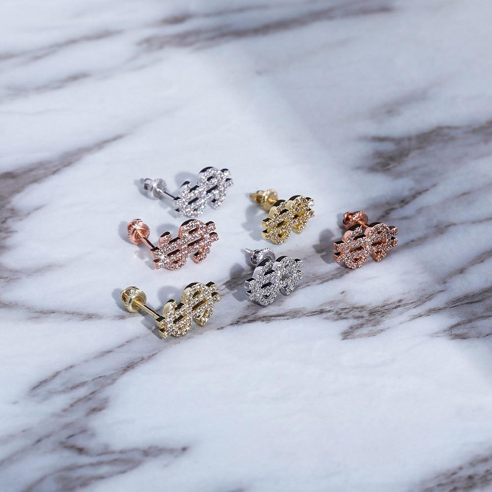 Dollar Sign Stud Earrings 14K X Sterling Silver - ICECI