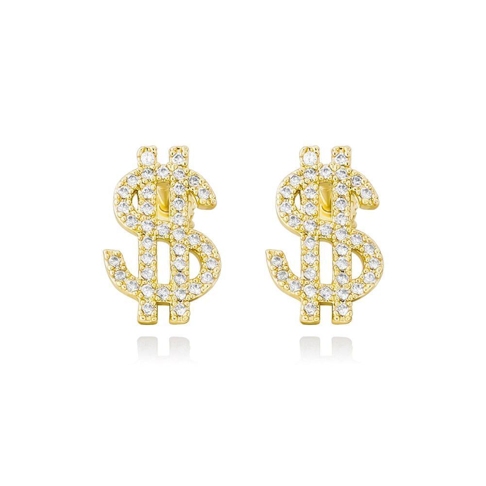 Dollar Sign Stud Earrings 14K X Sterling Silver - ICECI