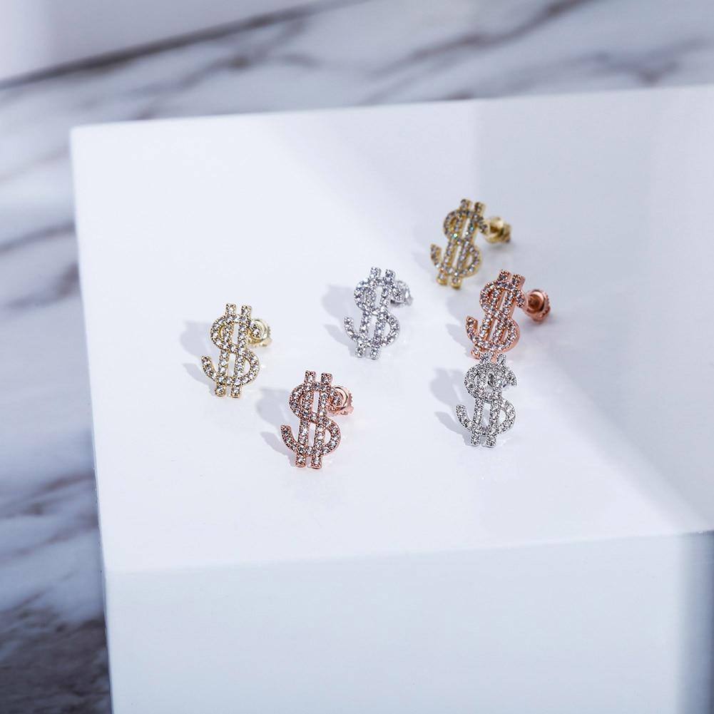 Dollar Sign Stud Earrings 14K X Sterling Silver - ICECI