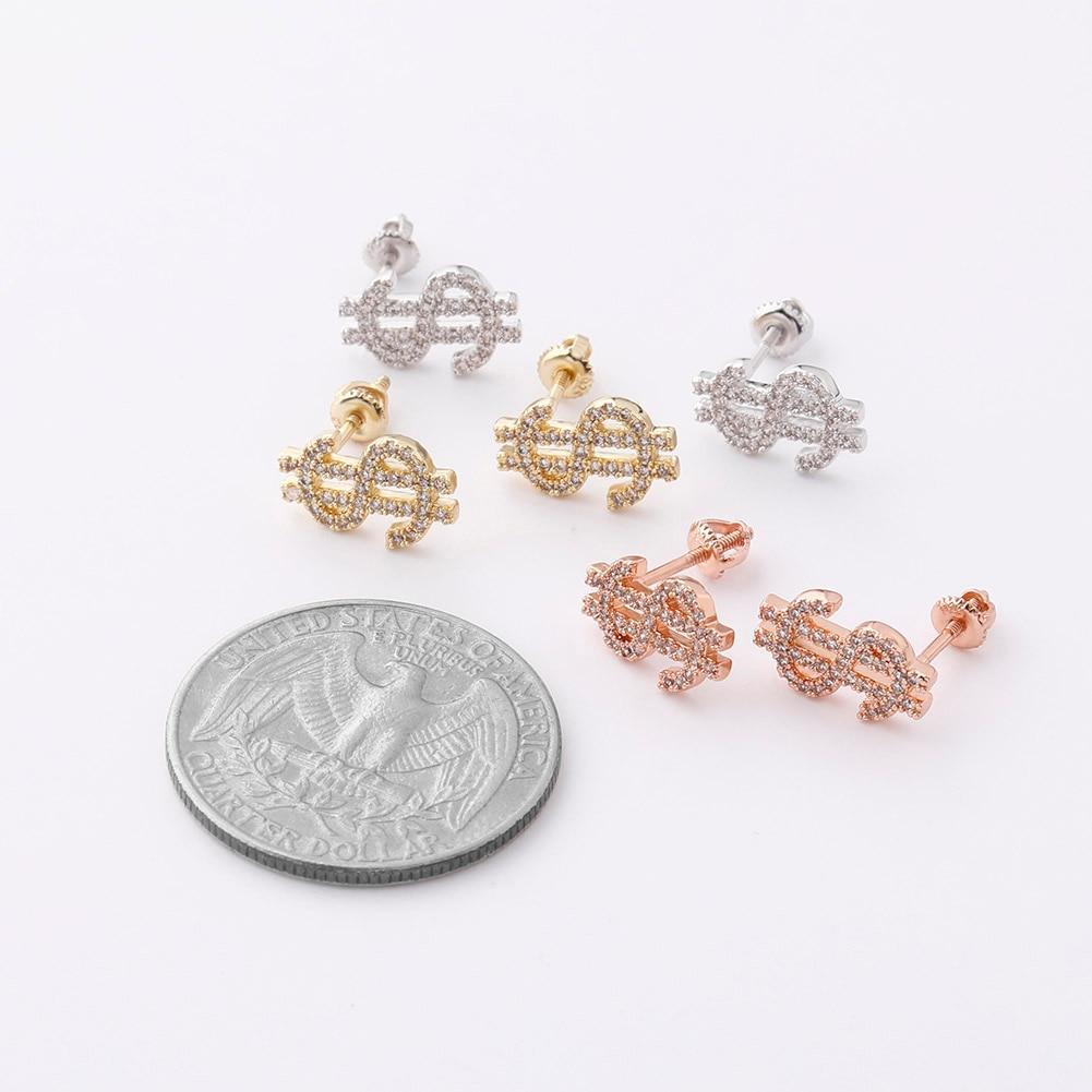 Dollar Sign Stud Earrings 14K X Sterling Silver - ICECI