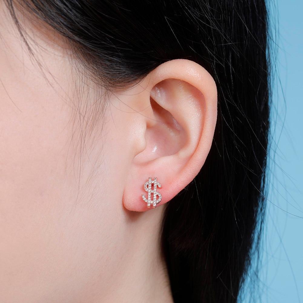 Dollar Sign Stud Earrings 14K X Sterling Silver - ICECI