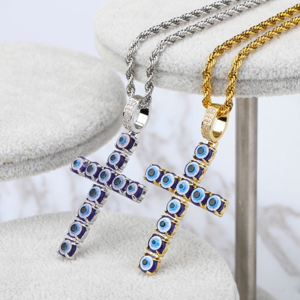 Evil Eye Cross Pendant 18K - ICECI