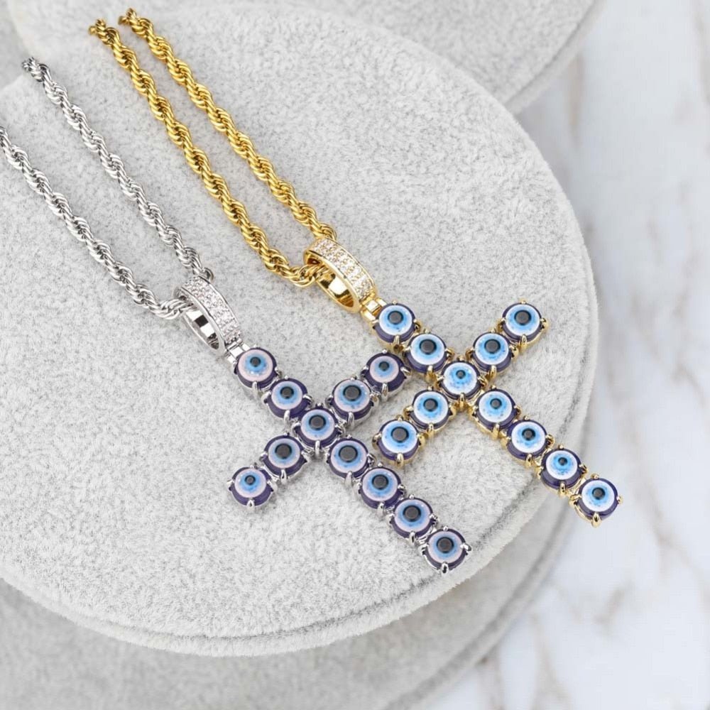 Evil Eye Cross Pendant 18K - ICECI