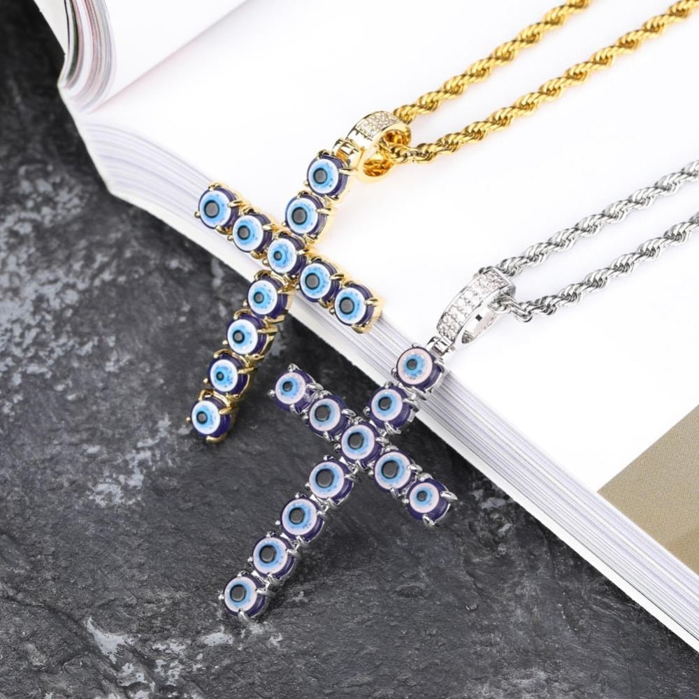 Evil Eye Cross Pendant 18K - ICECI