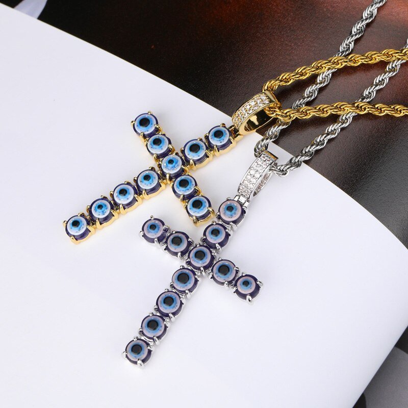 Evil Eye Cross Pendant 18K - ICECI