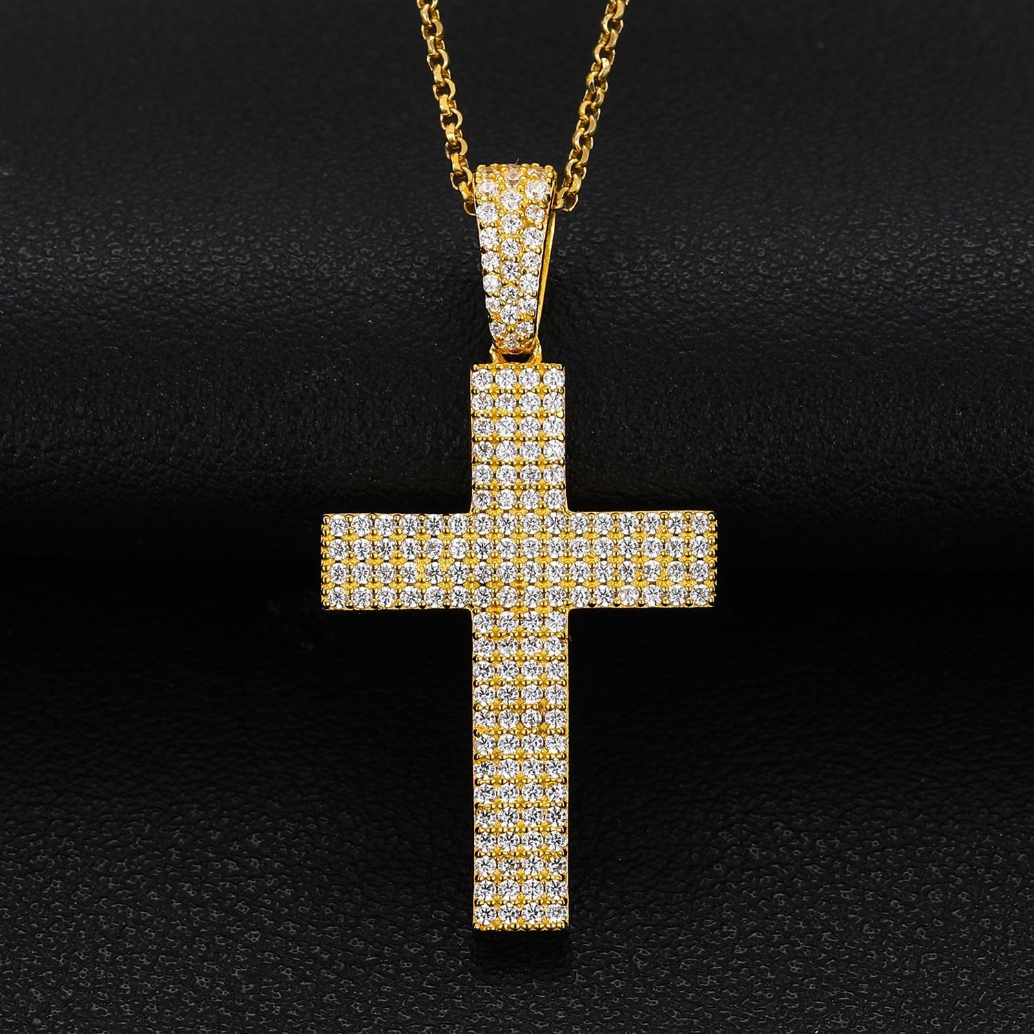 Four Row Cross Pendant 18K x Moissanite - ICECI